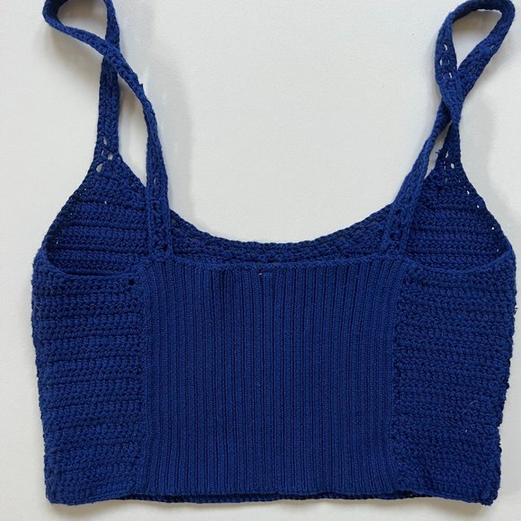 Free People Crochet Crop Top Blue Small - Picture 3 of 9